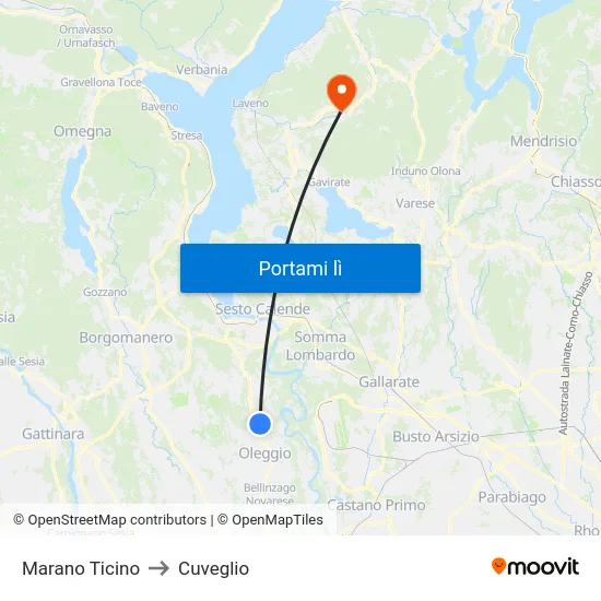 Marano Ticino to Cuveglio map