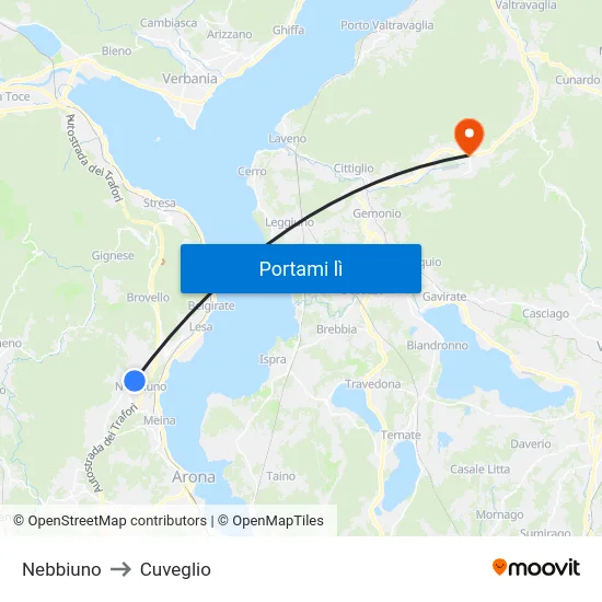 Nebbiuno to Cuveglio map