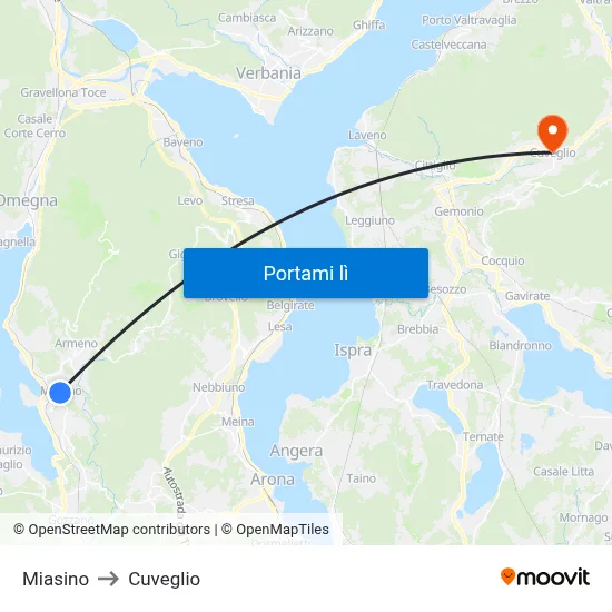 Miasino to Cuveglio map