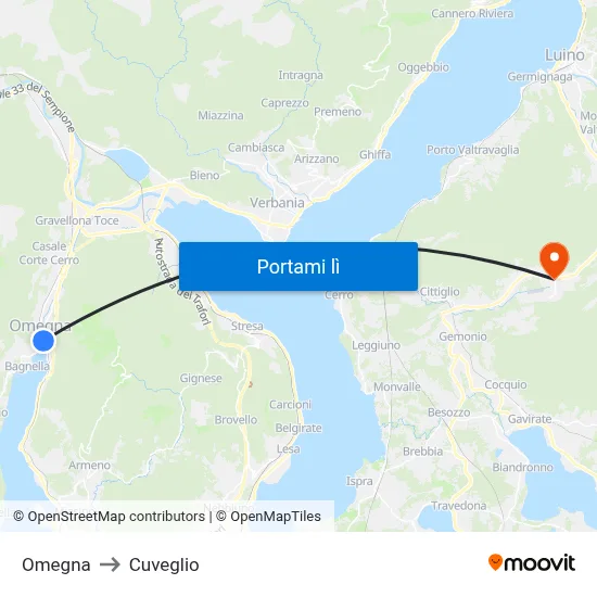 Omegna to Cuveglio map