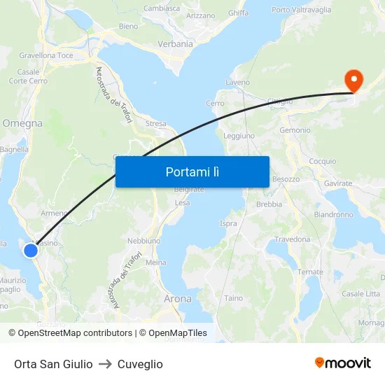 Orta San Giulio to Cuveglio map