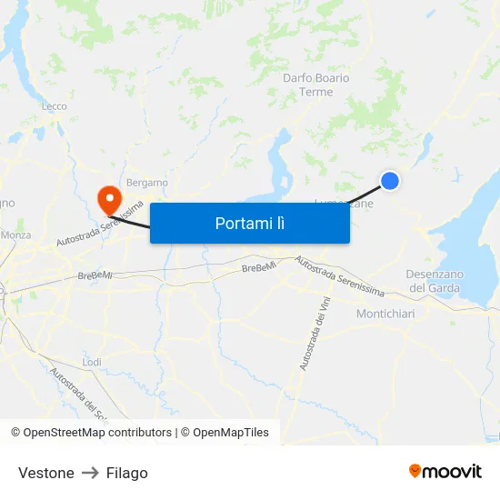 Vestone to Filago map