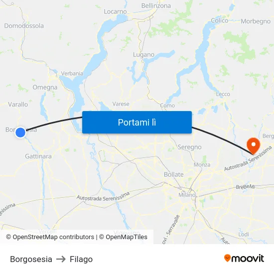 Borgosesia to Filago map