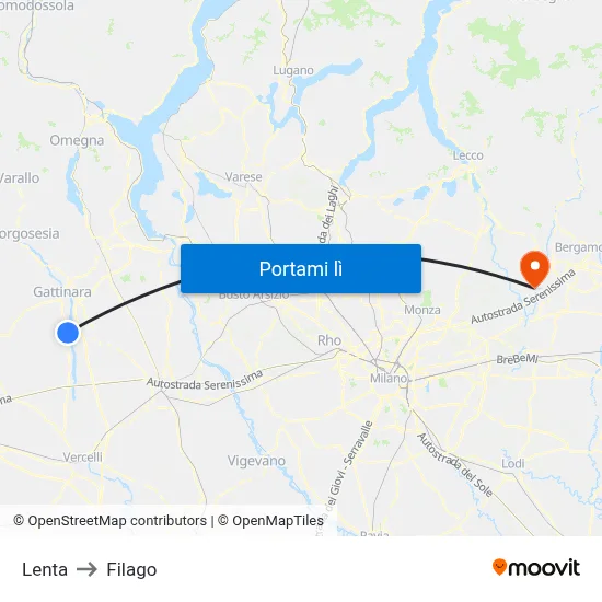 Lenta to Filago map