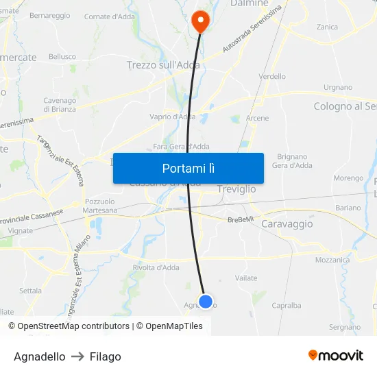 Agnadello to Filago map