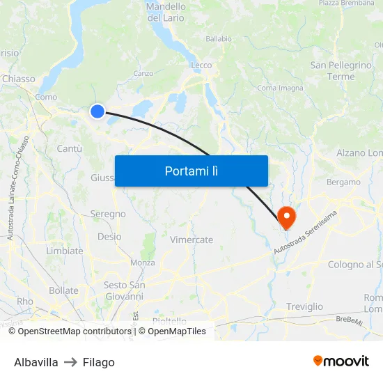 Albavilla to Filago map