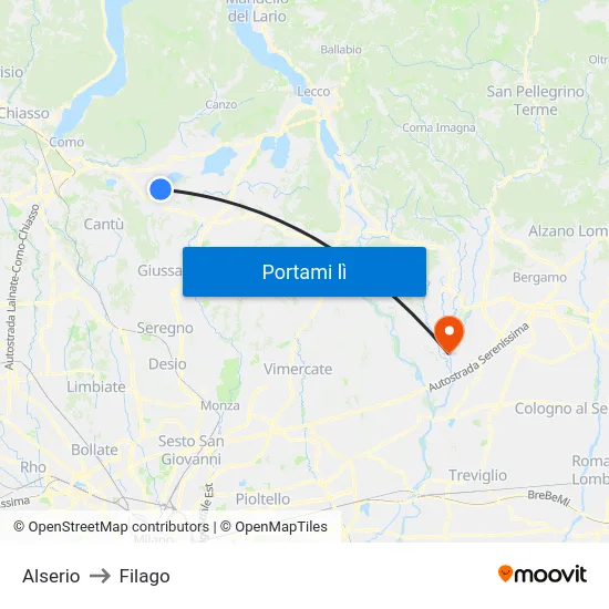 Alserio to Filago map