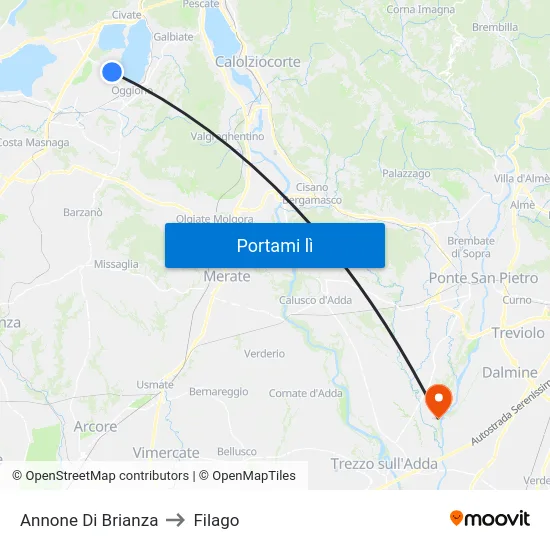 Annone Di Brianza to Filago map