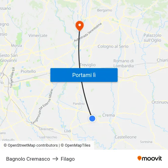 Bagnolo Cremasco to Filago map