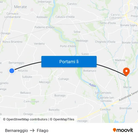 Bernareggio to Filago map