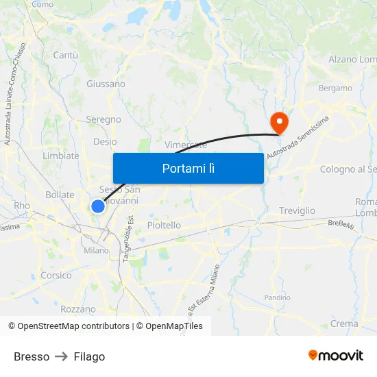 Bresso to Filago map