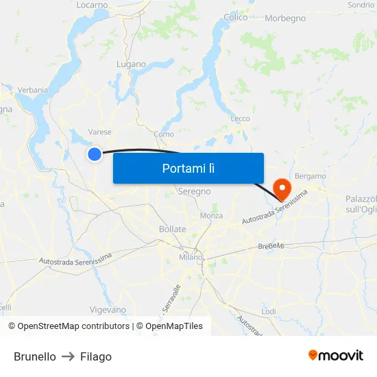 Brunello to Filago map