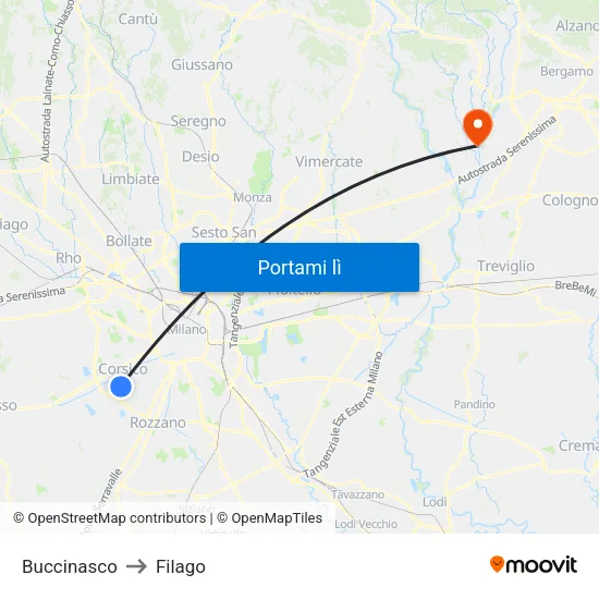 Buccinasco to Filago map