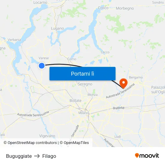 Buguggiate to Filago map