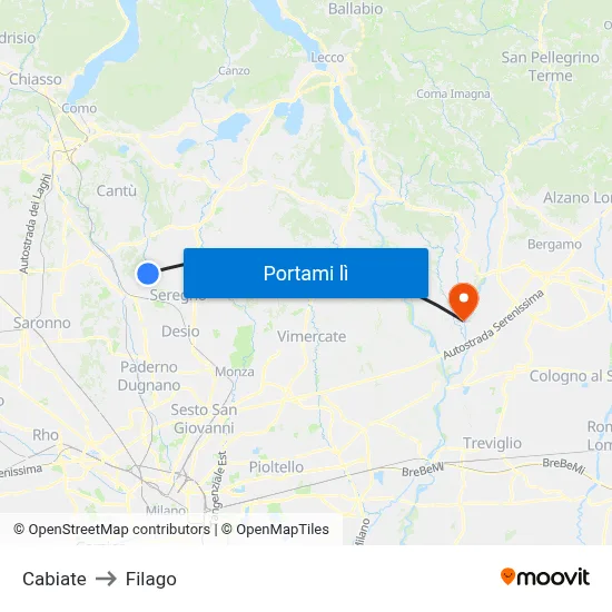 Cabiate to Filago map