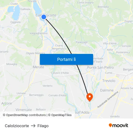 Calolziocorte to Filago map