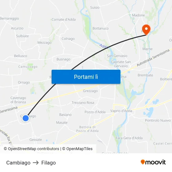 Cambiago to Filago map