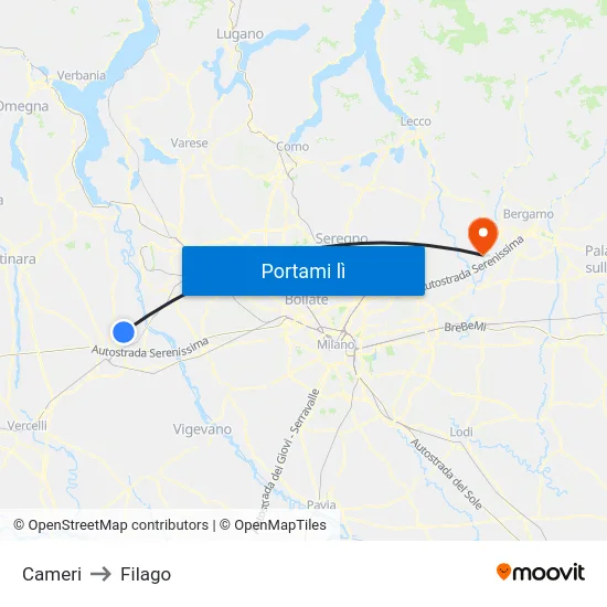 Cameri to Filago map