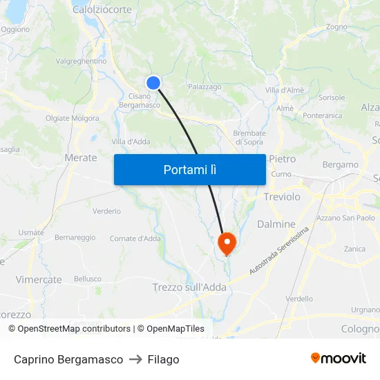 Caprino Bergamasco to Filago map
