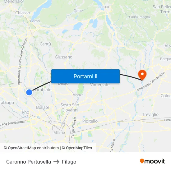Caronno Pertusella to Filago map