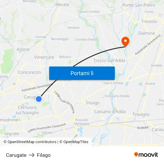 Carugate to Filago map