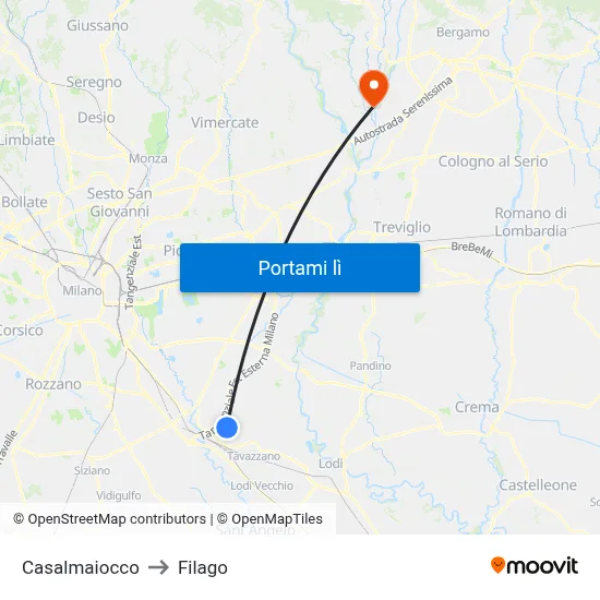Casalmaiocco to Filago map