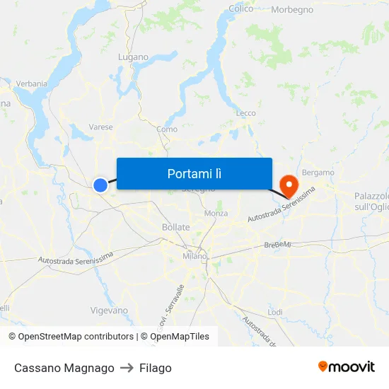 Cassano Magnago to Filago map