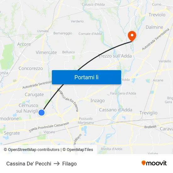 Cassina De' Pecchi to Filago map