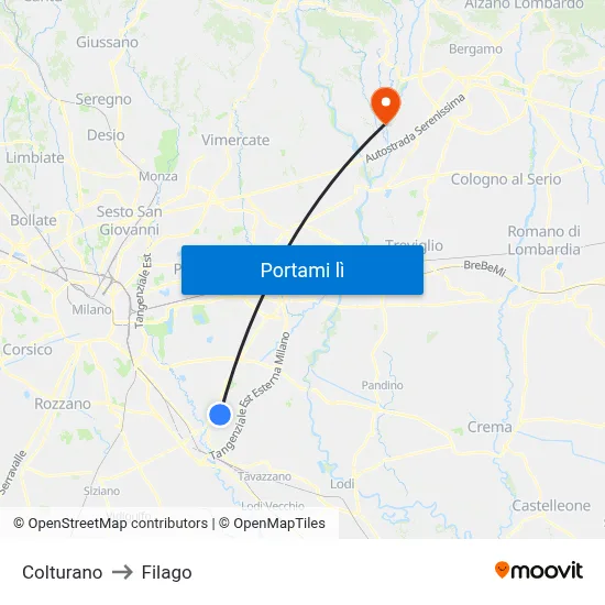 Colturano to Filago map