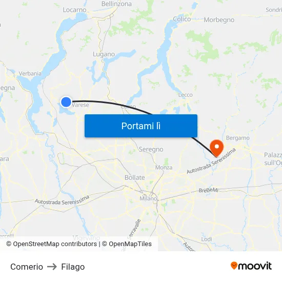 Comerio to Filago map