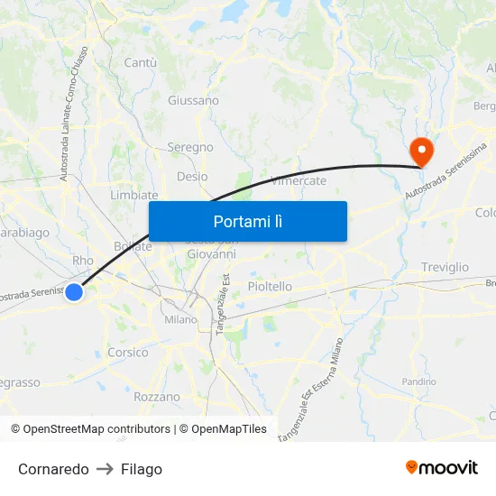 Cornaredo to Filago map