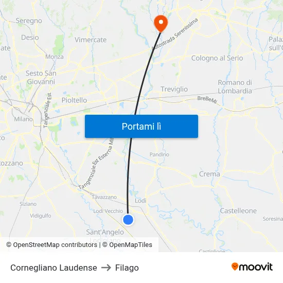 Cornegliano Laudense to Filago map