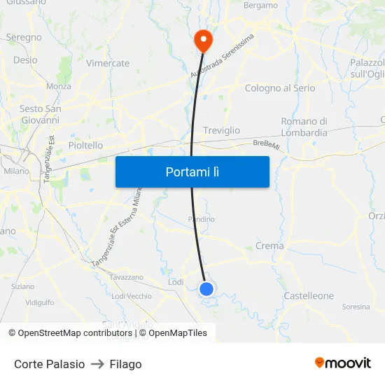 Corte Palasio to Filago map