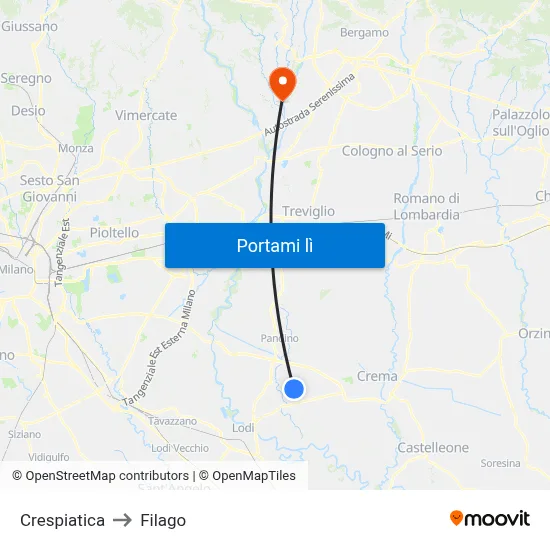 Crespiatica to Filago map