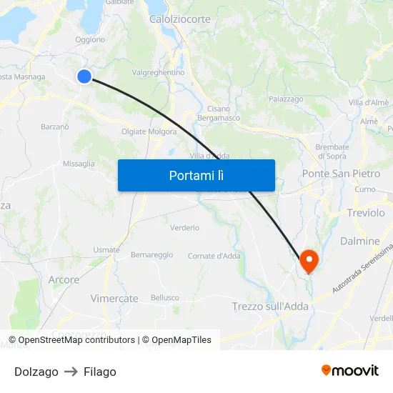 Dolzago to Filago map