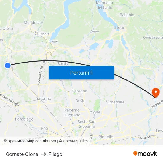 Gornate-Olona to Filago map