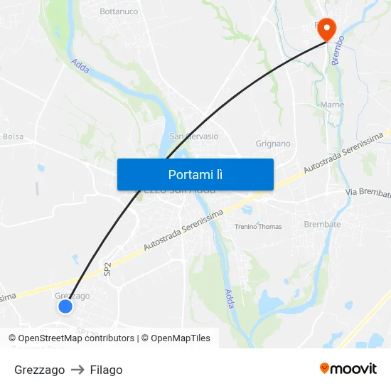 Grezzago to Filago map