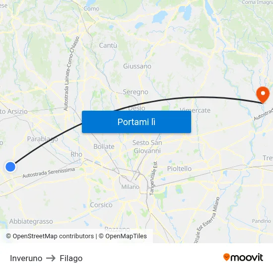Inveruno to Filago map