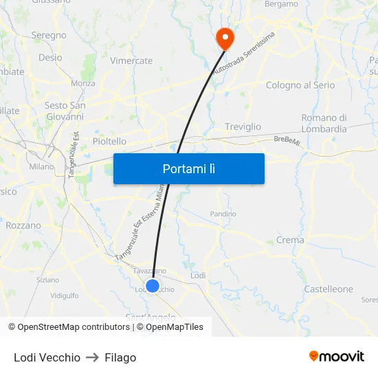 Lodi Vecchio to Filago map