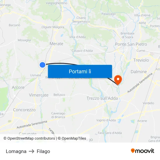 Lomagna to Filago map