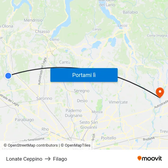 Lonate Ceppino to Filago map