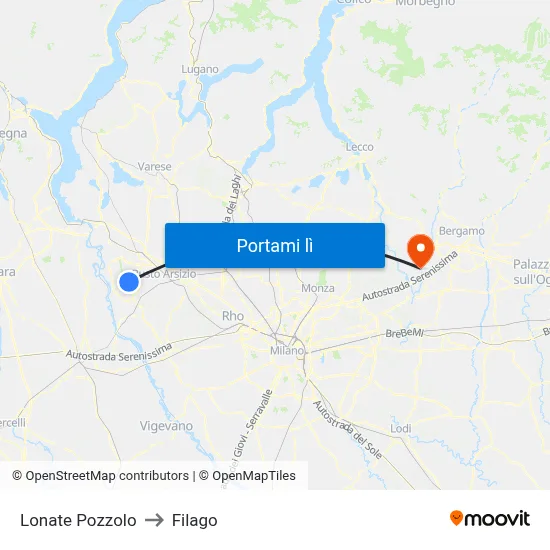 Lonate Pozzolo to Filago map