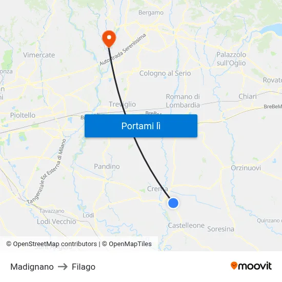 Madignano to Filago map