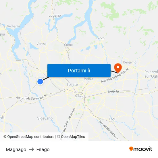 Magnago to Filago map