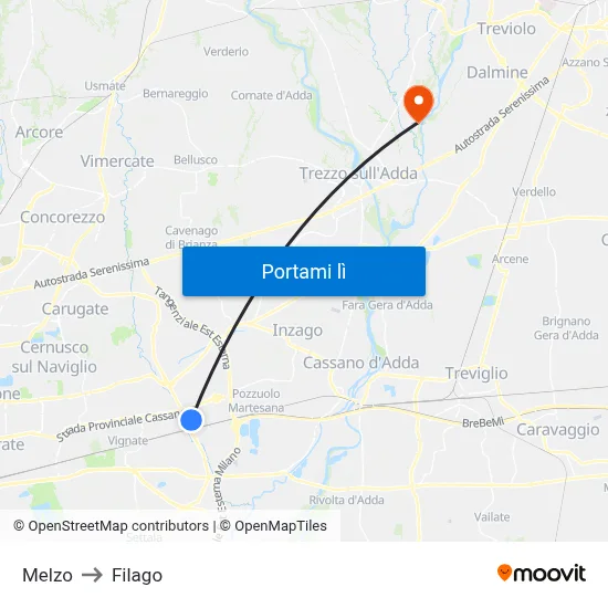 Melzo to Filago map
