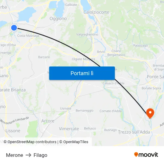 Merone to Filago map