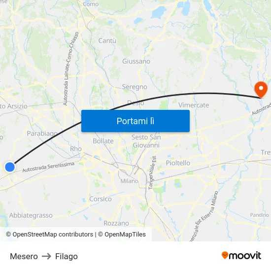 Mesero to Filago map
