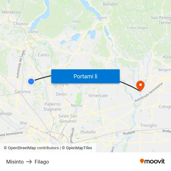 Misinto to Filago map