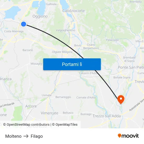 Molteno to Filago map