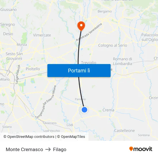 Monte Cremasco to Filago map